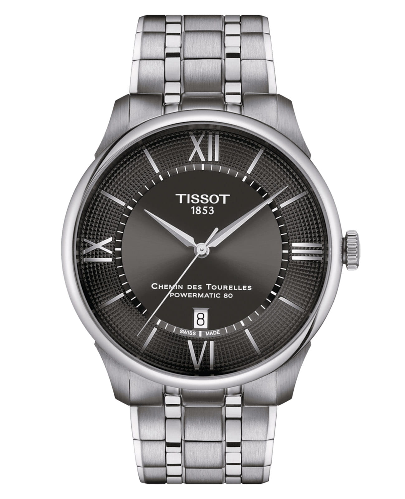 Tissot Tissot Chemin des Tourelles Powermatic 80 42 mm T139.407.11.068.00 Chemin des Tourelles T1394071106800 механические мужские часы черный циферблат, браслет нержавеющая сталь — вид спереди